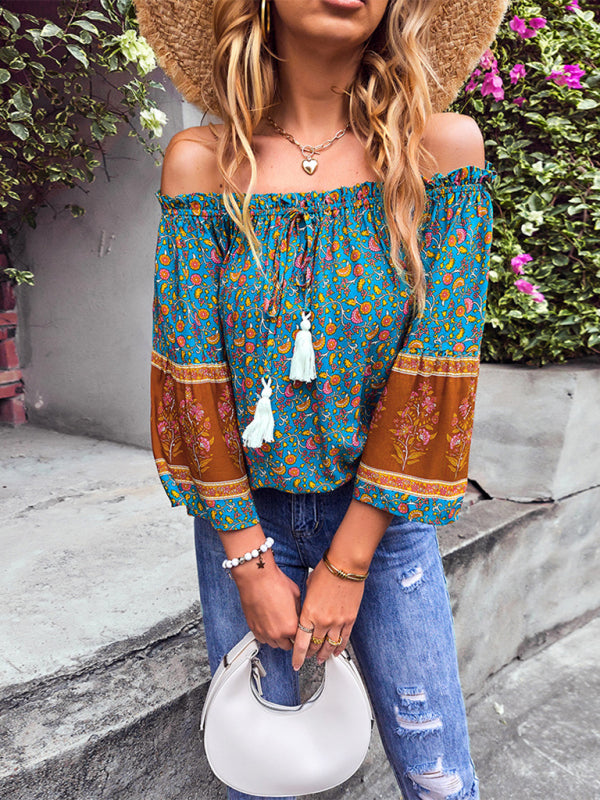 Bohemian Off the Shoulder Floral Print Shirt