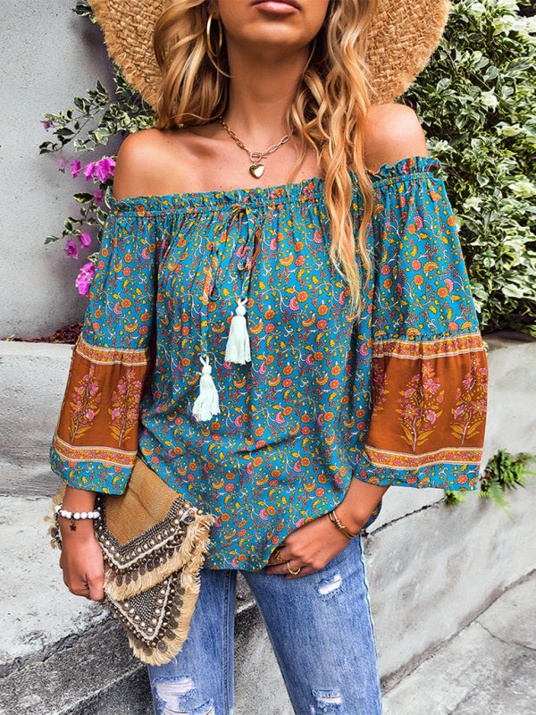 Bohemian Off the Shoulder Floral Print Shirt