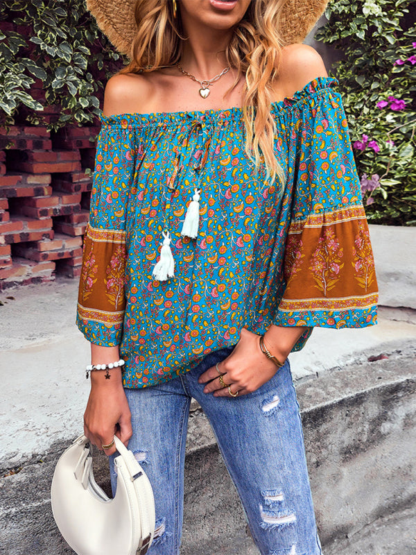 Bohemian Off the Shoulder Floral Print Shirt