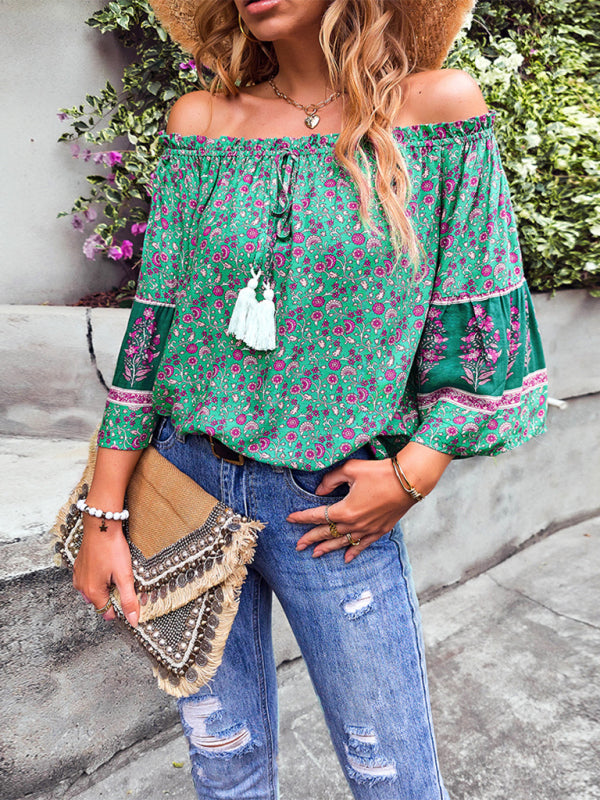 Bohemian Off the Shoulder Floral Print Shirt