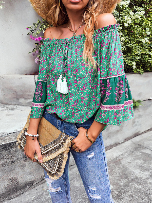 Bohemian Off the Shoulder Floral Print Shirt