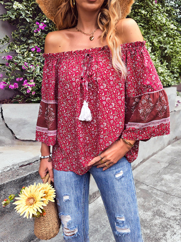 Bohemian Off the Shoulder Floral Print Shirt