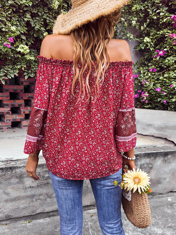 Bohemian Off the Shoulder Floral Print Shirt