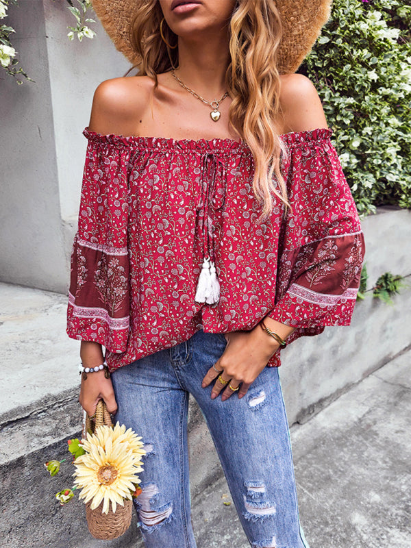 Bohemian Off the Shoulder Floral Print Shirt