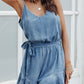 Denim Sleeveless V-Neck Ruffle Romper