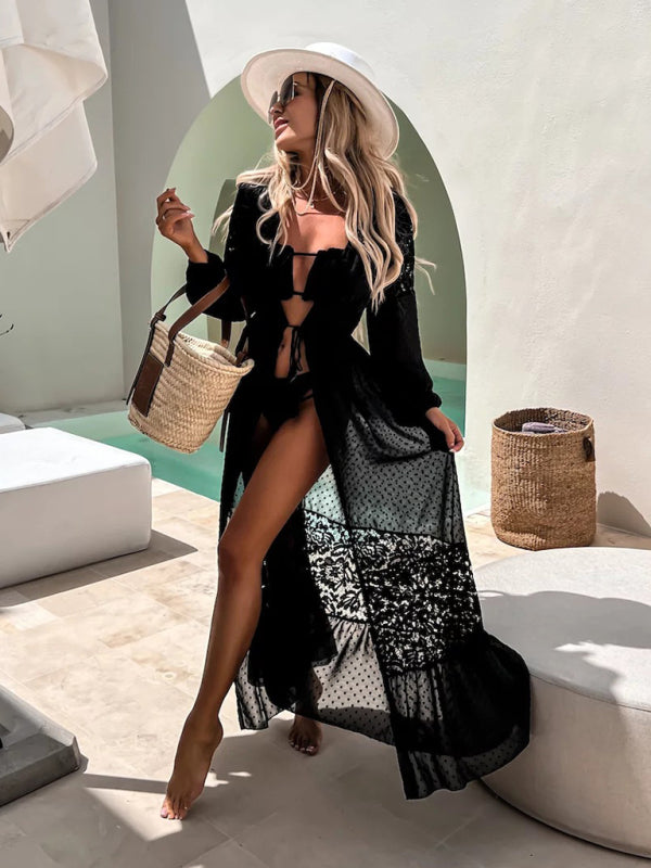 Chiffon Sheer Lace Long Cardigan Swimsuit Coverup or Top