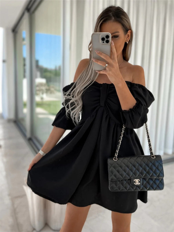Flirtatious Bow Off The Shoulder Mini Dress