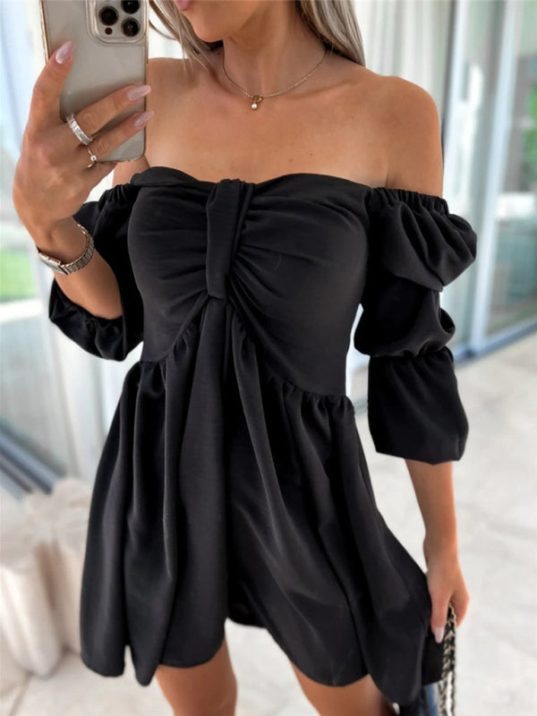 Flirtatious Bow Off The Shoulder Mini Dress
