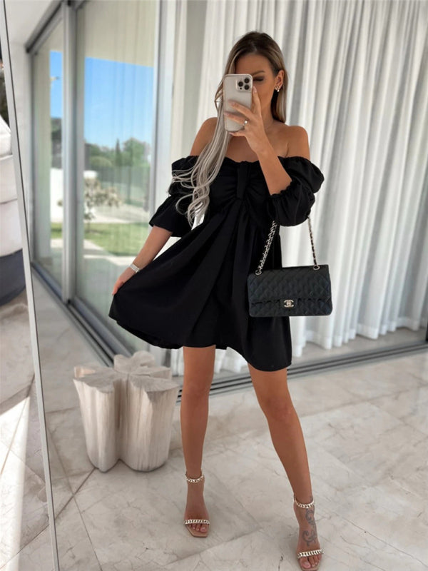 Flirtatious Bow Off The Shoulder Mini Dress