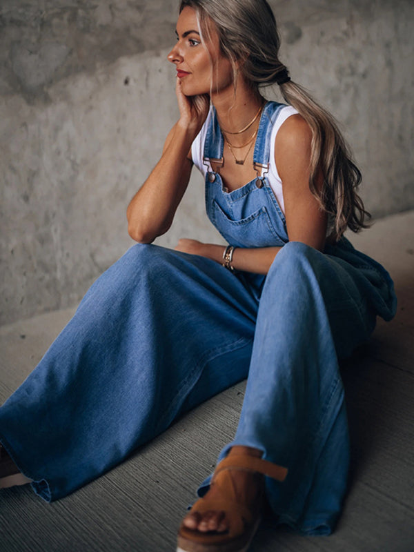 Bohemian Loose Extreme Wide Leg Denim Overalls