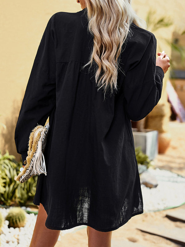 Collared Long Sleeved Button up Top or Shirt Dress