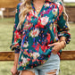 Bold Floral Notched Neck Blouse