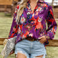 Bold Floral Notched Neck Blouse