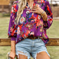 Bold Floral Notched Neck Blouse