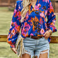 Bold Floral Notched Neck Blouse