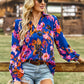 Bold Floral Notched Neck Blouse