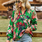 Bold Floral Notched Neck Blouse