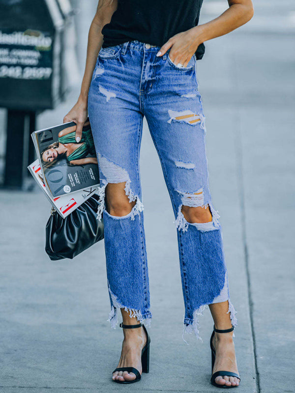 Mid Rise Trendy Ripped Cropped Jeans