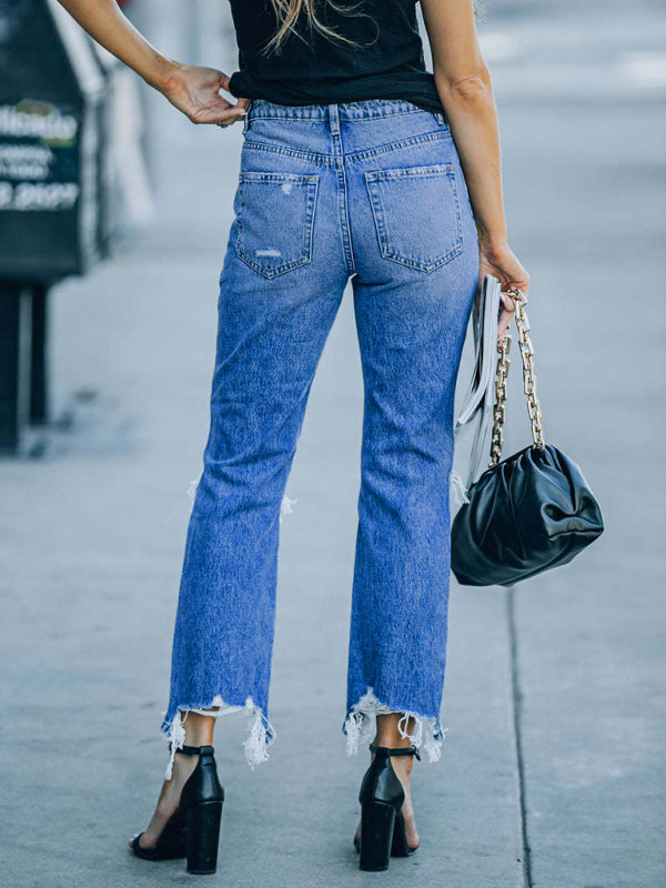Mid Rise Trendy Ripped Cropped Jeans