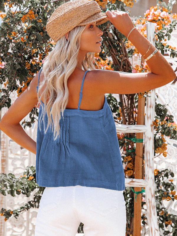 Linen Pleated Button Camisole Top