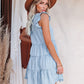 Boho Western V-Neck Denim Ruffle Swing Dress