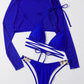Solid Color High Cut Waist Long Sleeve Cutout Three-Piece Bikini Swimsuit