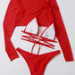 Solid Color High Cut Waist Long Sleeve Cutout Three-Piece Bikini Swimsuit