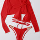 Solid Color High Cut Waist Long Sleeve Cutout Three-Piece Bikini Swimsuit