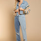 Boho Denim Rainbow Distressed Knit Sleeves Jacket