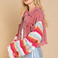Boho Denim Rainbow Distressed Knit Sleeves Jacket