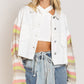 Boho Denim Rainbow Distressed Knit Sleeves Jacket