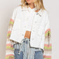 Boho Denim Rainbow Distressed Knit Sleeves Jacket