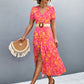 Hawaiian Floral Short Sleeve Long Slit Dress