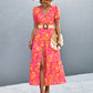 Hawaiian Floral Short Sleeve Long Slit Dress