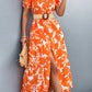 Hawaiian Floral Short Sleeve Long Slit Dress