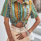 Bright Floral Aztec Short Sleeve Button Up Shirt