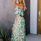 Green Floral High Slit Strapless Maxi Dress
