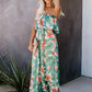 Green Floral High Slit Strapless Maxi Dress