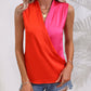 Summer Silky Crossover Color Block Wrap Top