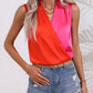 Summer Silky Crossover Color Block Wrap Top