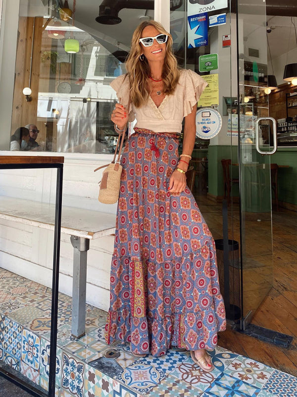 Boho and Paisley Floral Print Maxi Skirt