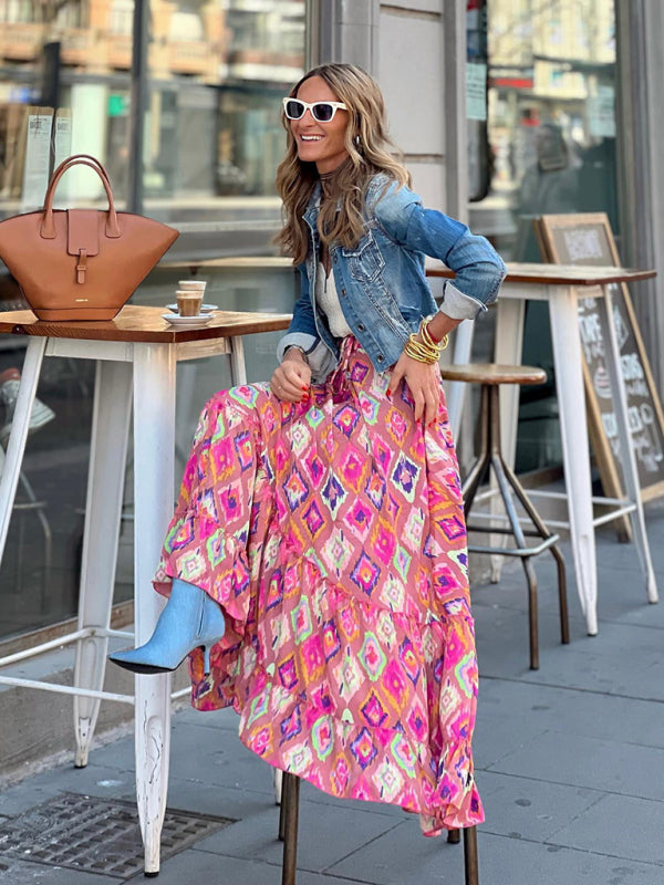 Boho and Paisley Floral Print Maxi Skirt