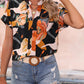 Floral Printed Short Sleeve Career V-neck Top