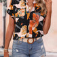 Floral Printed Short Sleeve Career V-neck Top