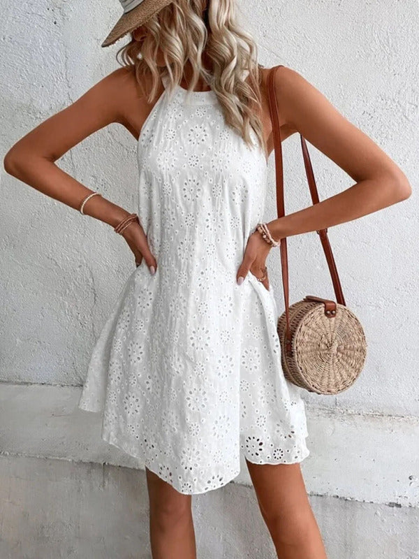 Isabella Boho Solid Color Eyelet Lace Sleeveless Dress