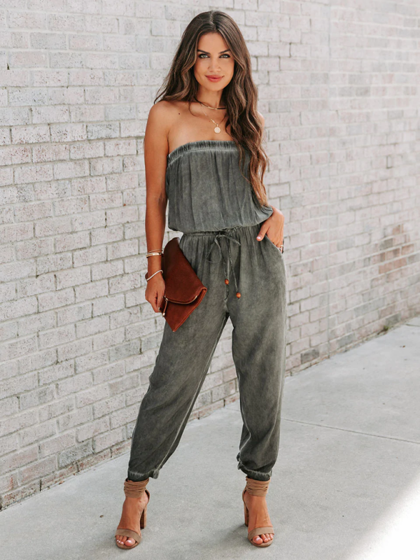 Boho Cotton Strapless Jumper with Pockets