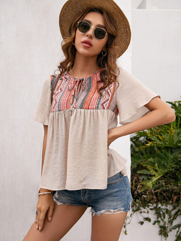 Bohemian Aztec Peasant Short Sleeve Top