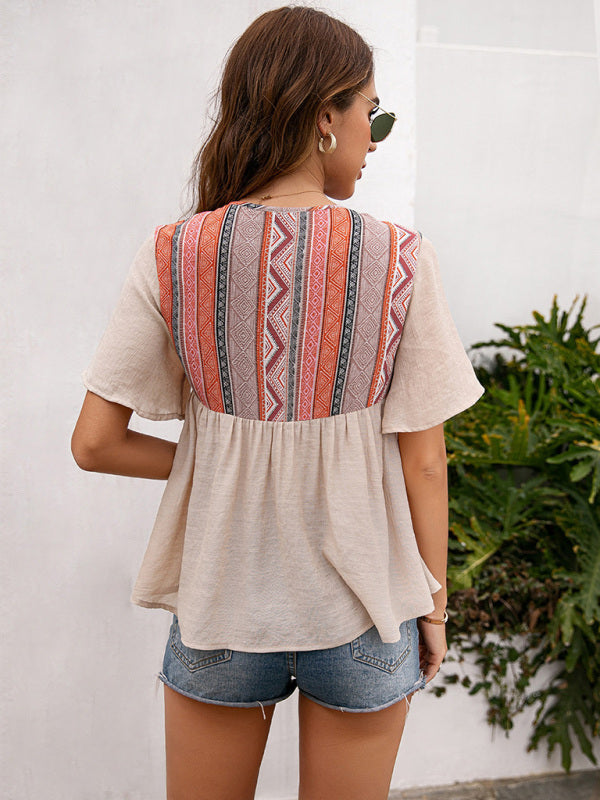 Bohemian Aztec Peasant Short Sleeve Top