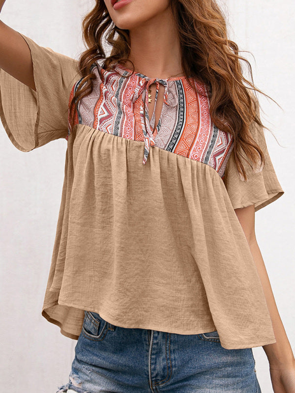 Bohemian Aztec Peasant Short Sleeve Top