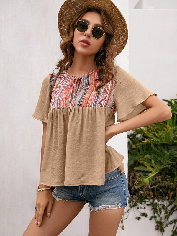 Bohemian Aztec Peasant Short Sleeve Top